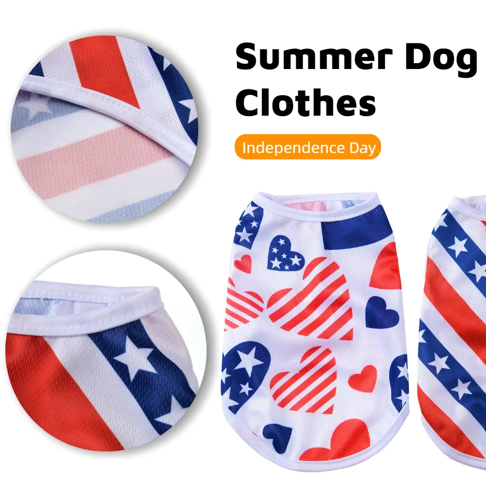 Ropa para perros pequeños y medianos Día de la independencia 4 de julio Chaleco suave para cachorros Camiseta transpirable para gatos Ropa fresca para mascotas Bulldog - imagen 2