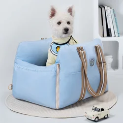 Bolsa transportadora para perros pequeños, conejo, gato, asiento de coche para mascotas, bolsa para perros de cara suave, bolsa transportadora para mascotas, bolsa de mano azul