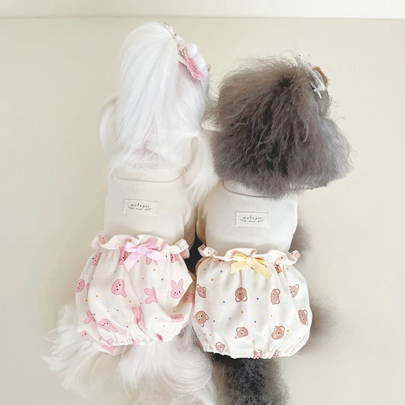 Ropa tejida de manga larga para el hogar, ropa para el hogar con parte inferior de cuatro piernas, mono de conejo pequeño de oso, ropa para cachorros, primavera y otoño - imagen 3