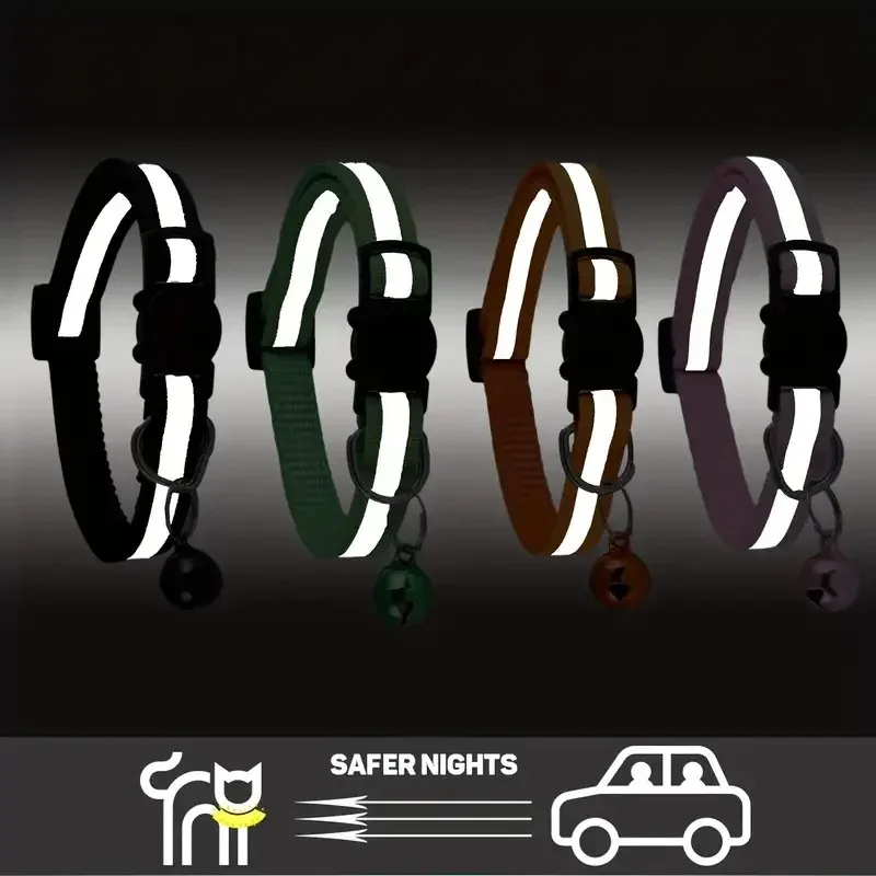 Cinturón de seguridad reflectante para gatos, Collar con hebilla, etiqueta de identificación personalizada ajustable, Collar de nailon para cachorros y gatitos, antipérdida - imagen 4