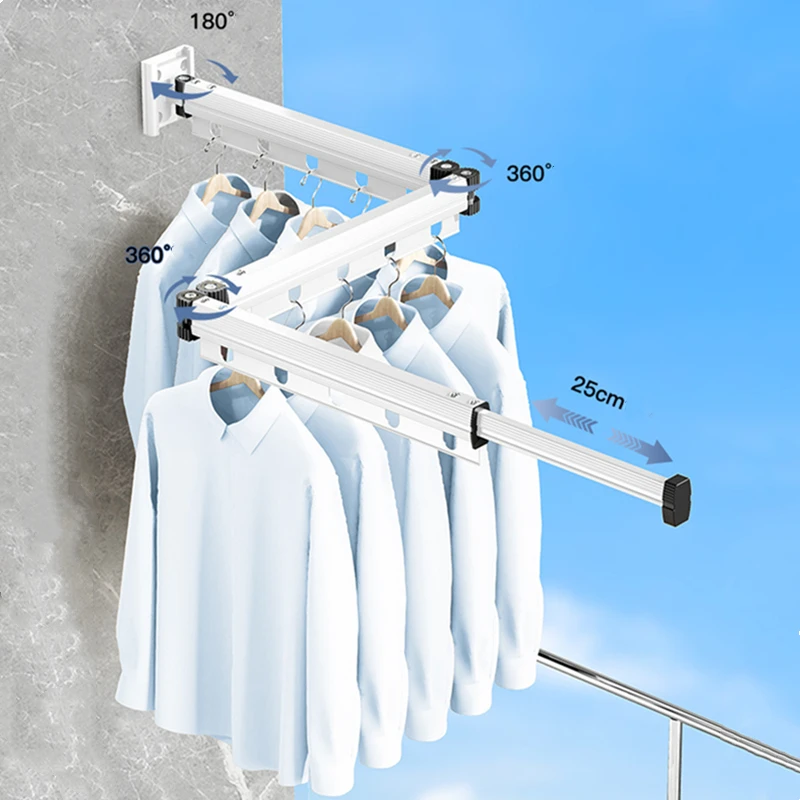 Secador de ropa plegable sin perforaciones, estante de secado montado en la pared, colgador de ropa de aleación blanca, estante de tela retráctil para interiores, ahorrador de espacio - imagen 3