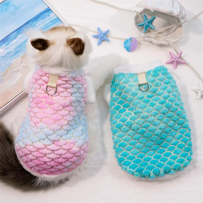 Ropa de lana para perros, Sudadera con capucha de manga corta para cachorros de sirena de invierno para perros pequeños y medianos, sudadera para perros Chihuahua Yorkie y gatitos XXL - imagen 2