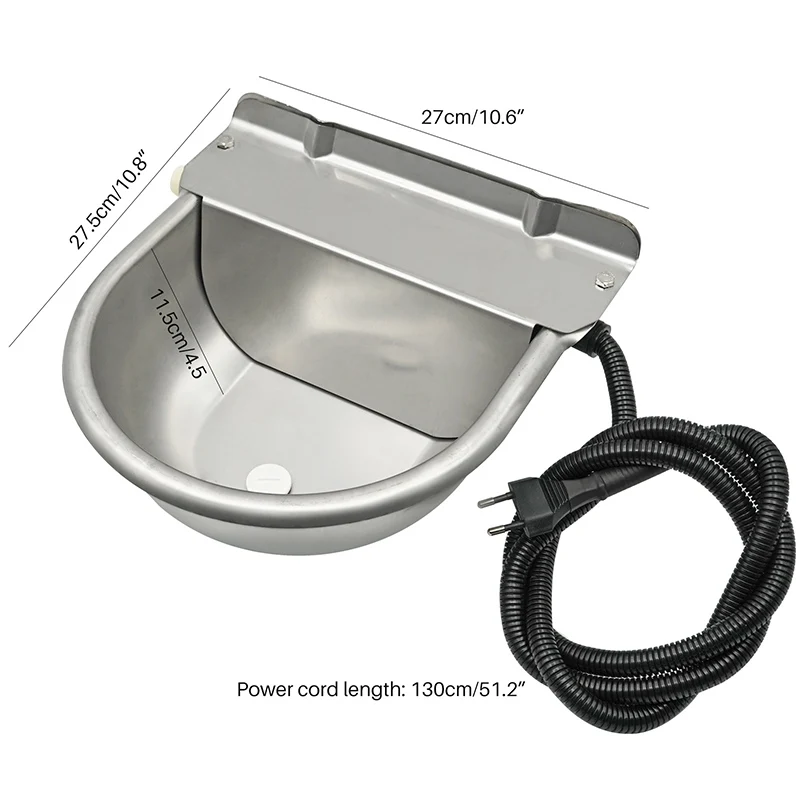 Bebedero calentado de acero inoxidable 304, 220V, con orificio de drenaje, flotador automático para bebidas, canal para cultivo, suministros de cuencos de agua para caballos y vacas - imagen 4