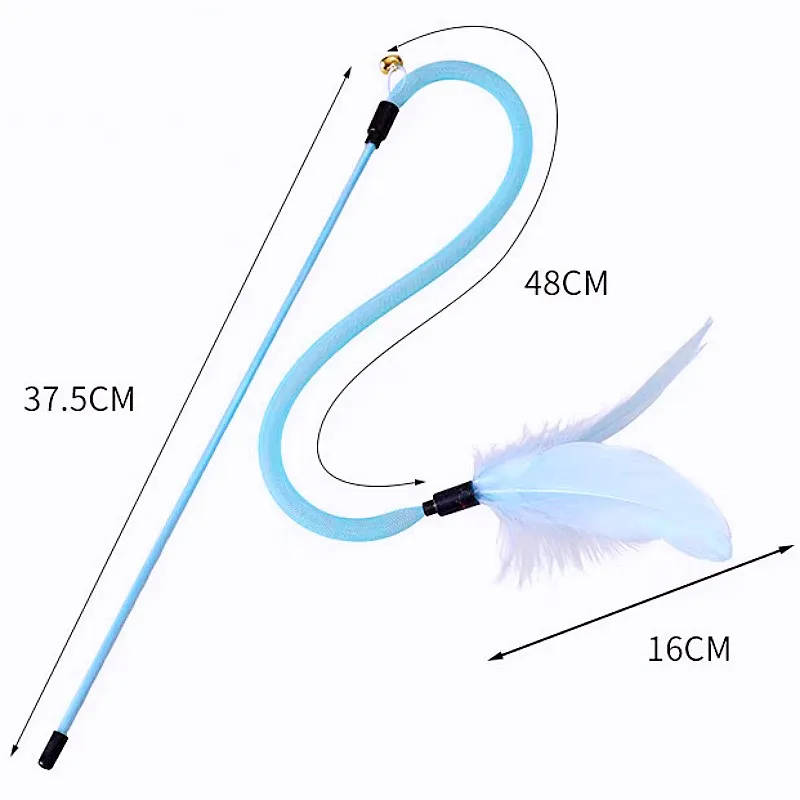 Cat Toys Feather Sticks Cat Toys Interactive Feather Toy for Cats Teasing Long Handle Stick Cats Toy with Bell Pet Supplies - imagen 5
