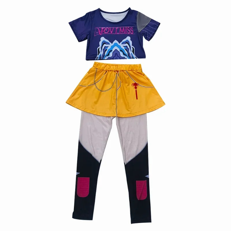 Anime KPops Demon Hunters Zoey disfraces Cosplay Rumi Mira uniforme de juego de rol conjunto completo Top pantalones estampado 3D traje de vestir de Halloween - imagen 4