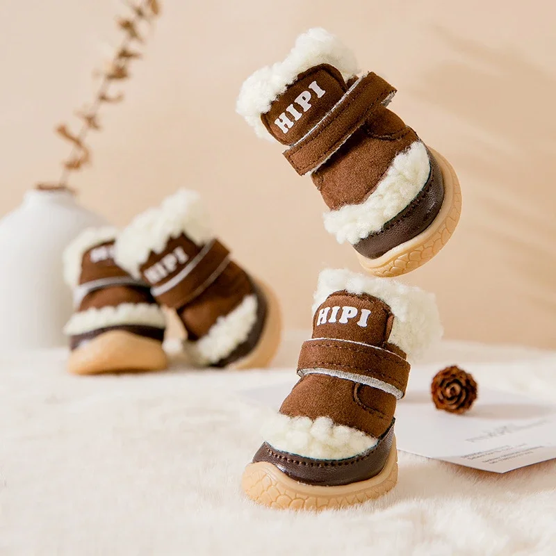 Zapatos de lana de cordero para perros, zapatos cálidos de algodón para exteriores, cubrezapatos para perros pequeños con productos antideslizantes para mascotas, accesorios, Otoño/Invierno - imagen 2