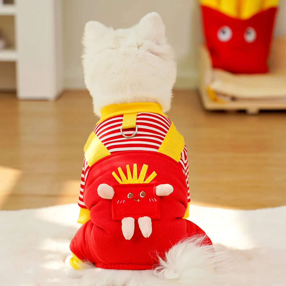 Overol para perros y gatos de rayas con forro polar invierno comodo - imagen 3