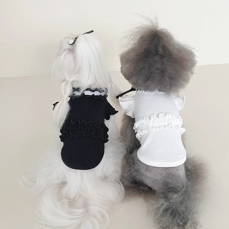 Pet primavera y otoño invierno Base camisa Collar Correa versátil manga voladora Base camisa perro camiseta sin mangas ropa para perros pequeños - imagen 3