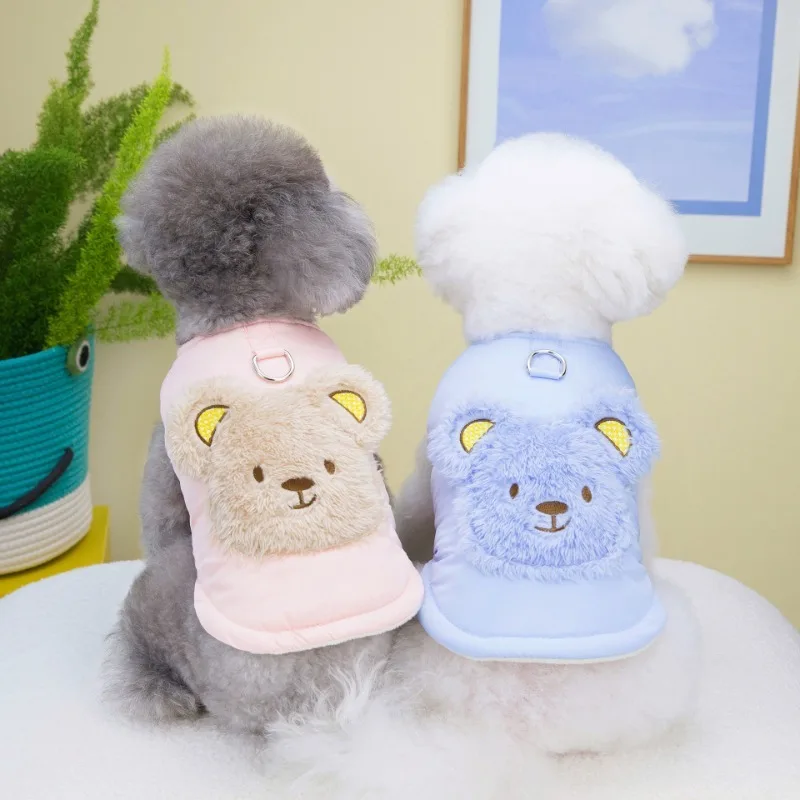 Abrigo de algodón con patrón de oso de peluche para mascotas, chaqueta cálida para perros, ropa para cachorros, ropa para perros de dibujos animados, Invierno lindo