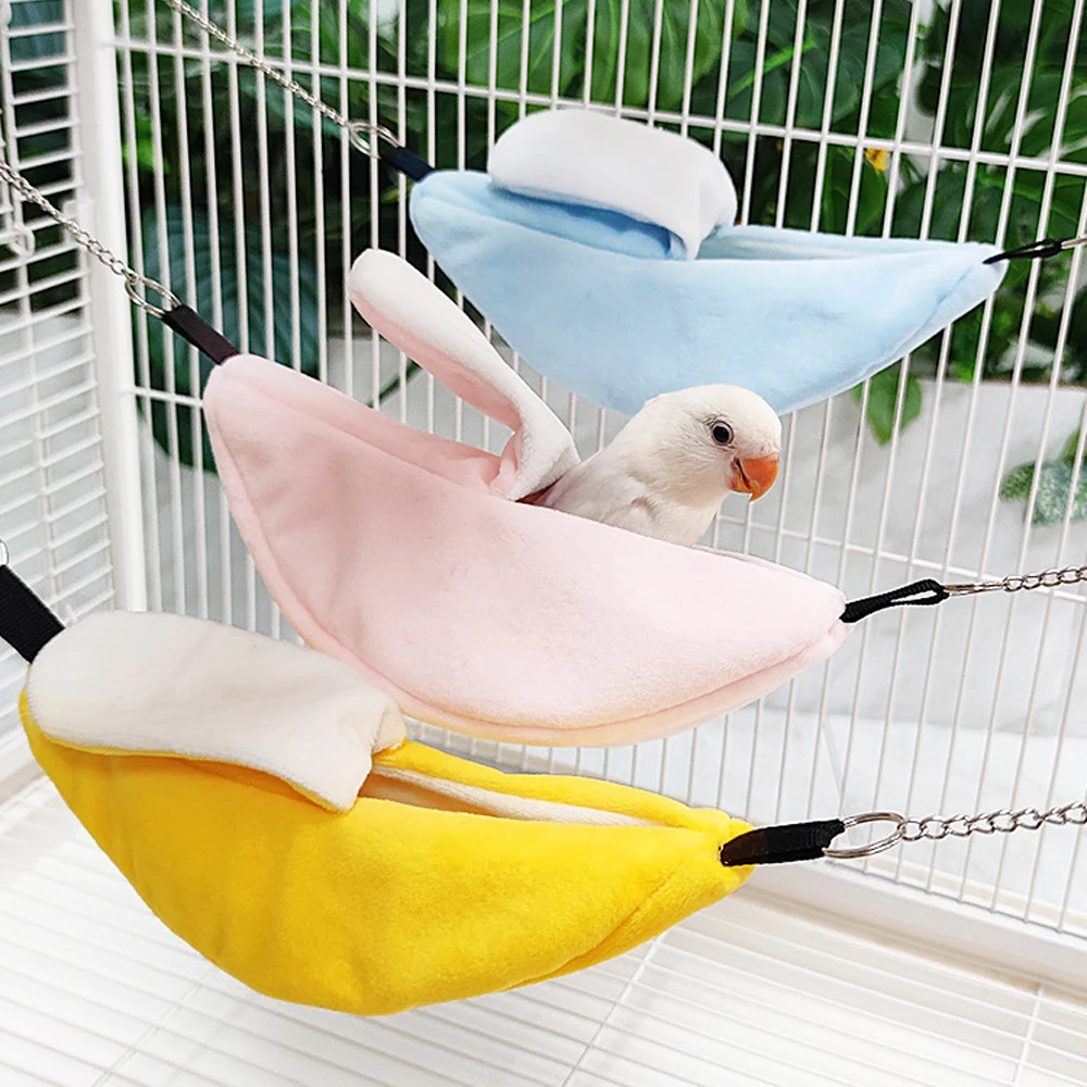 Cama para loros con forma de plátano, nido para pájaros, hamaca, juguete para mascotas, jaula para hámster, cama colgante, saco de dormir, 1 ud.