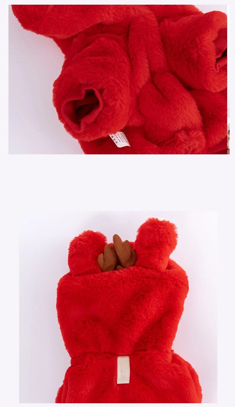 Abrigo de lana de Reno de Navidad para mascotas, chaqueta cálida de piel sintética de felpa para invierno, abrigo de invierno con capucha rojo para mascotas, traje para perros, ropa de invierno - imagen 5