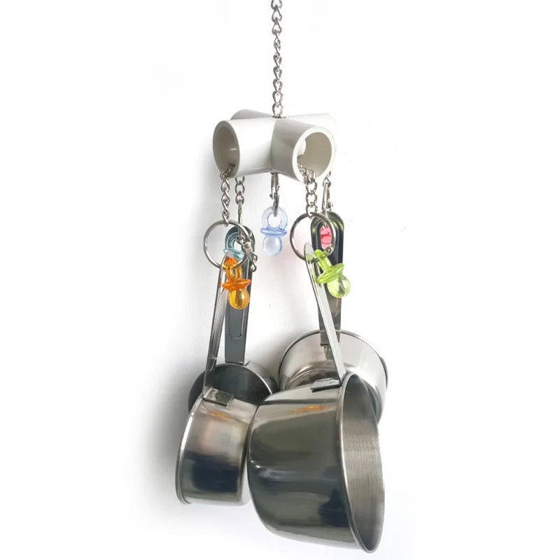 Piezas de juguete para pájaros y loros, 4 macetas de acero inoxidable, cuerda para masticar pájaros, juguetes para morder, jaula acrílica, accesorios para mascotas, suministros para pájaros, 1 unidad - imagen 2