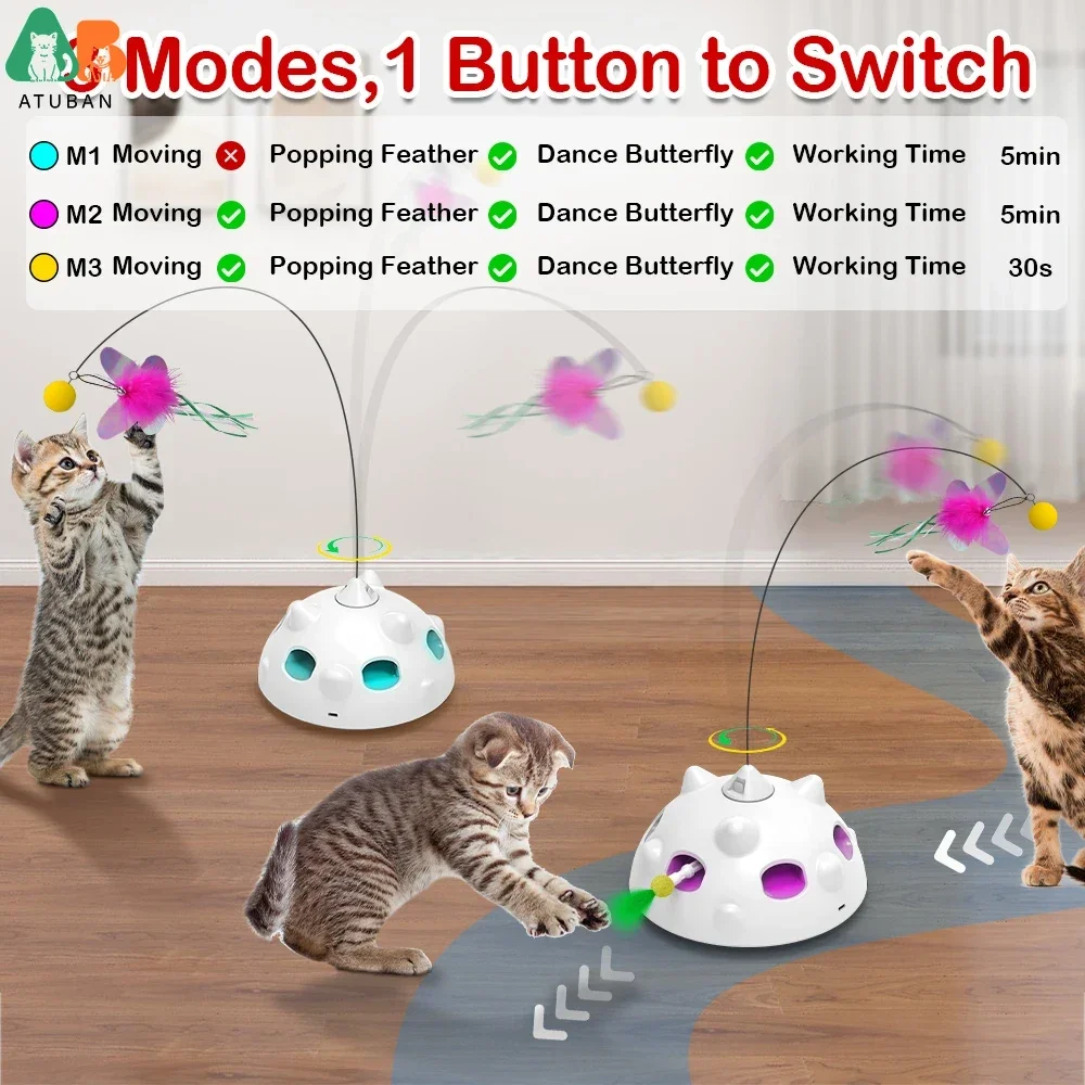Ambush-juguete interactivo para gatos, pluma de tiro aleatorio, bolas de mariposa voladoras, luz LED, juguete automático para gatos de interior, Kitten-L08 - imagen 5