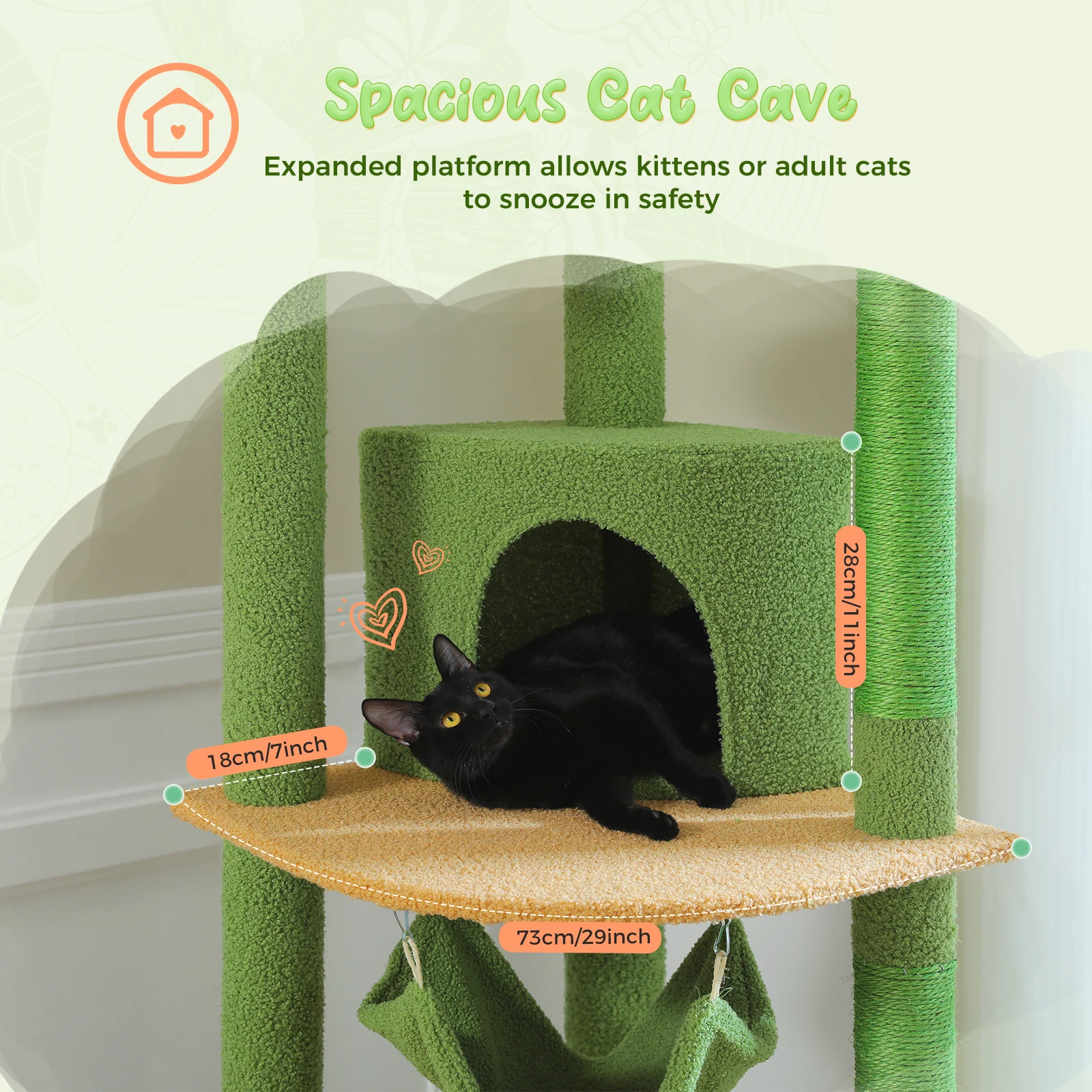 Adjustable Height Tall Cat Tree with Sisal Scratching Posts Spacious Condo Large Hammock Multi-Level Cat Tower Cat Accessories - imagen 5