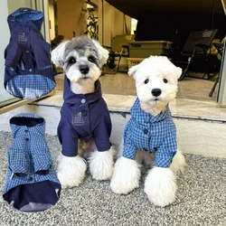 Chaqueta con capucha a cuadros para mascotas, Parkas cálidas de doble cara para perros, chaqueta de peluche Schnauzer, ropa para cachorros, perros pequeños, otoño e invierno