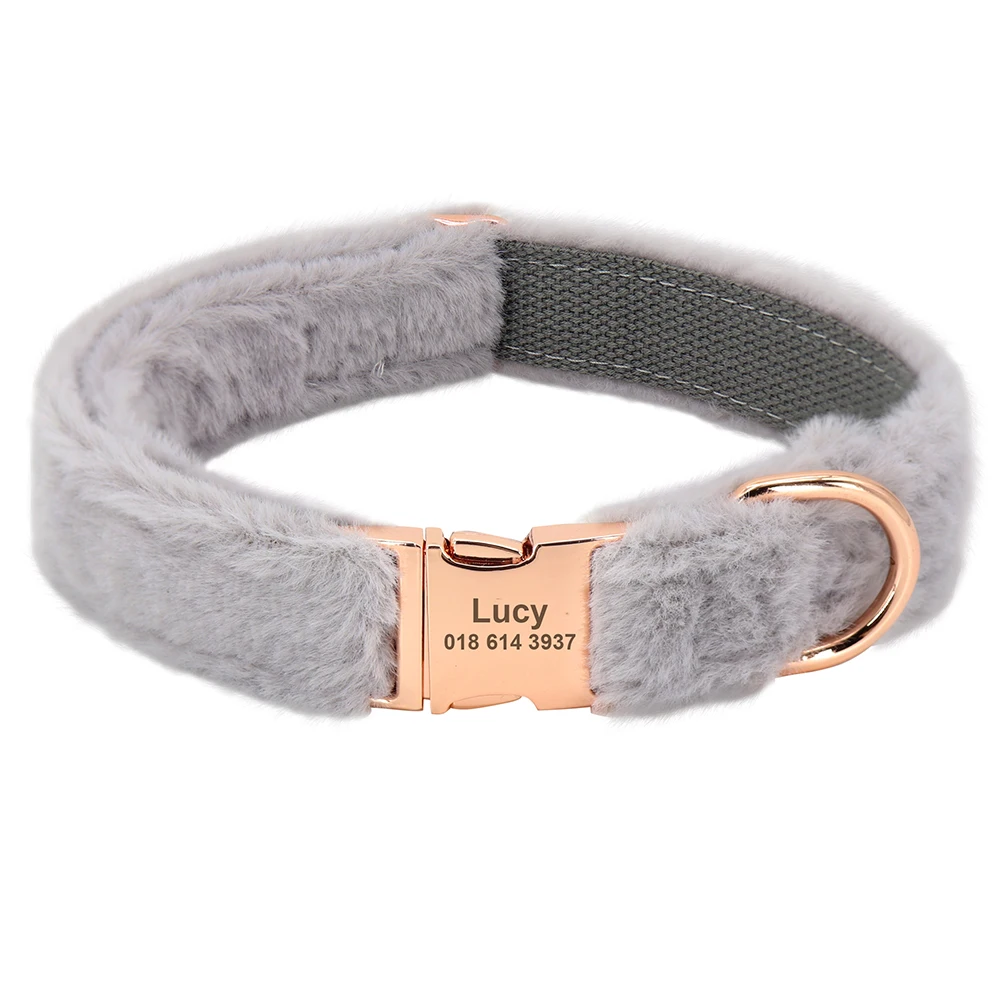 Collar de perro personalizado, collares de perro de terciopelo suave, etiqueta de identificación de mascota personalizada de invierno, Collar de felpa para perros pequeños y grandes, grabado gratis de Pug - imagen 4