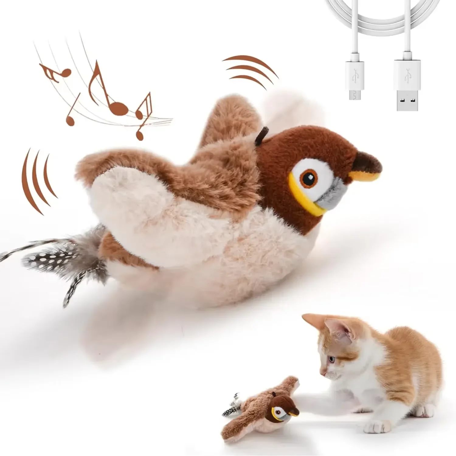 Juguetes interactivos para gatos, pájaro batido recargable con hierba gatera, perros de interior, gatos, juguete de peluche con chirrido activado por tacto para mascotas - imagen 2