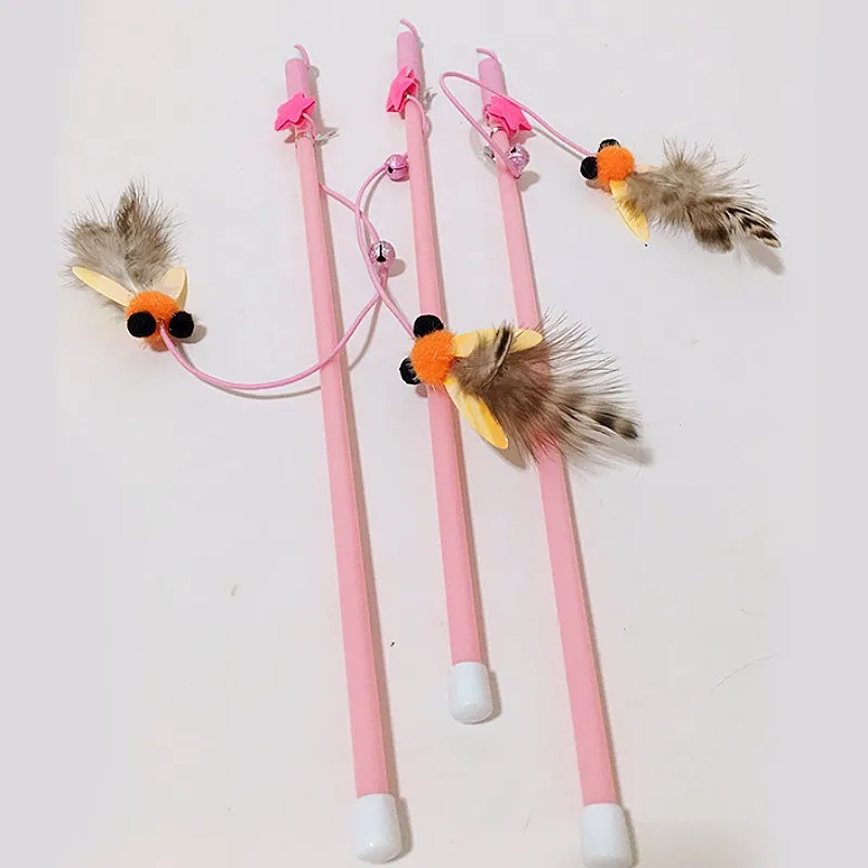 Juguete para gatos con plumas, palo para gatos, juguetes interactivos para insectos y gatos, palos de cuerda elástica, mariposa, gatito, juguete para gatos con campana