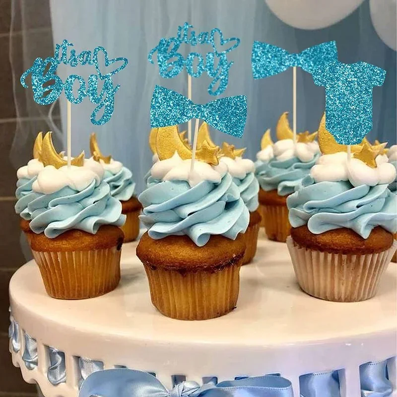 Adornos para cupcakes para niños y niñas, suministros de decoración de fiesta de revelación de género, color rosa y azul, Decoración de Pastel de postre de comida para Baby Shower, 12 piezas - imagen 5