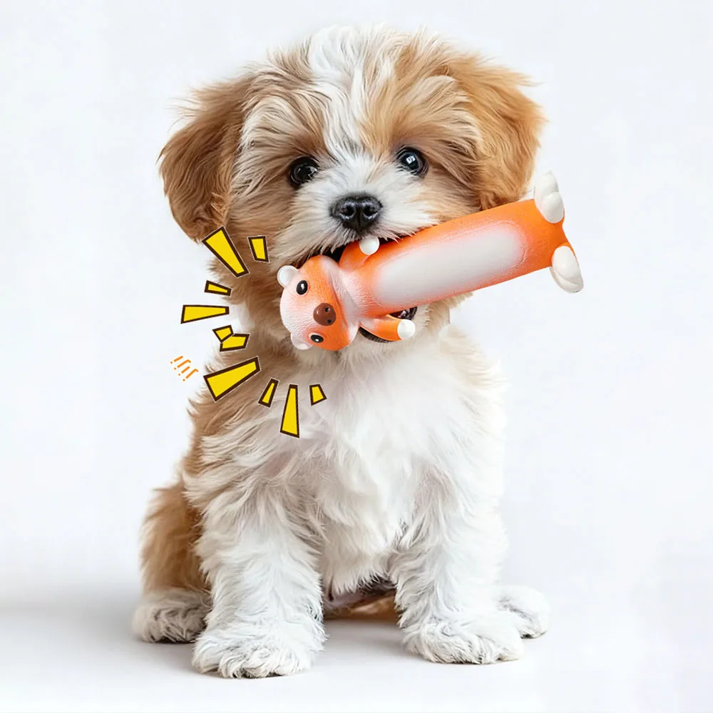 Juguete de perro chirriante en forma de nutria de peluche, palo Molar para masticar duradero, juguete interactivo para mascotas para cachorros, perros pequeños y medianos, limpieza de dientes - imagen 3
