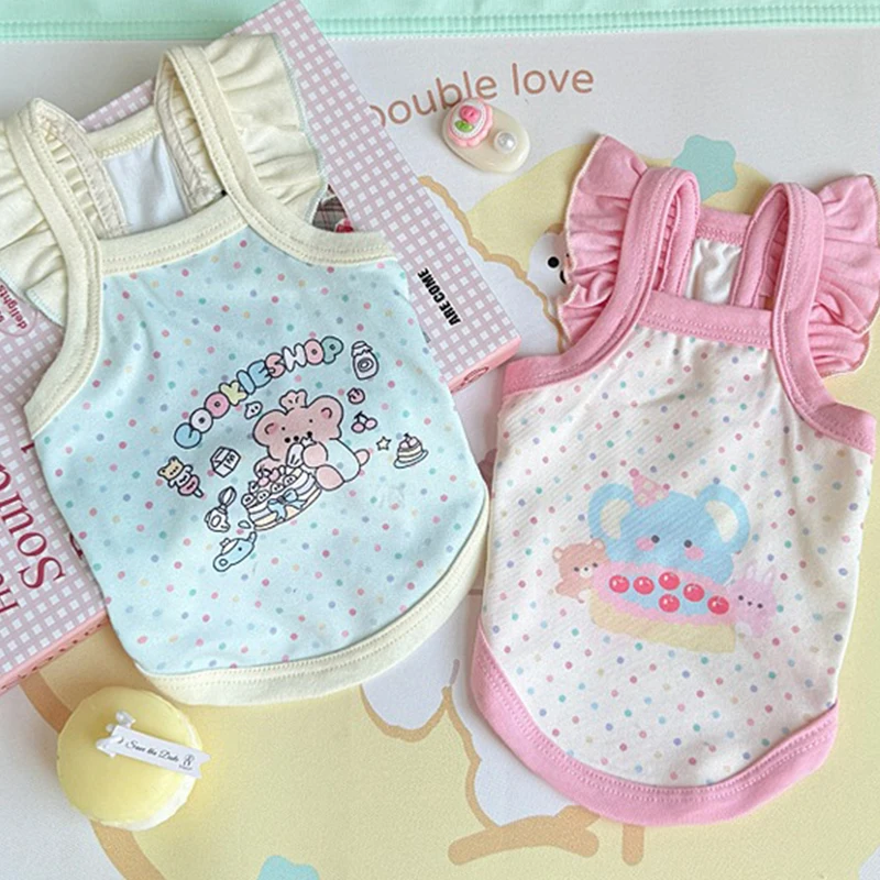 Chaleco con tirantes para perros, ropa de verano para mascotas, sudaderas con estampado de dibujos animados para cachorros, camisa transpirable para gatos, chaleco para mascotas, trajes Bichon Frise - imagen 5