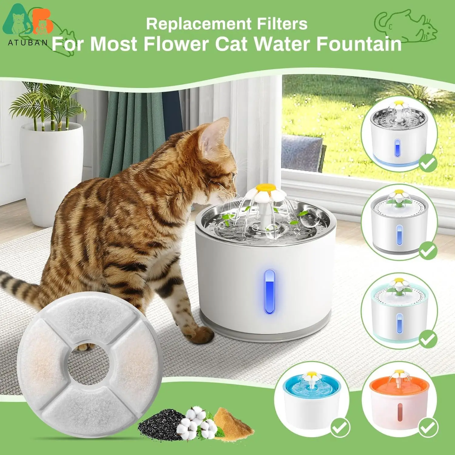 Filtros de fuente de agua para gatos, filtros de repuesto para fuente de mascotas ATUBAN, 3 filtros de repuesto para fuente de perro de filtración (5 pulgadas de diámetro) - imagen 3