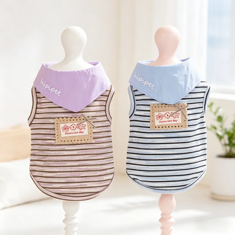 Camiseta a rayas con anilla D para perros y gatos – Chaleco veraniego - imagen 5