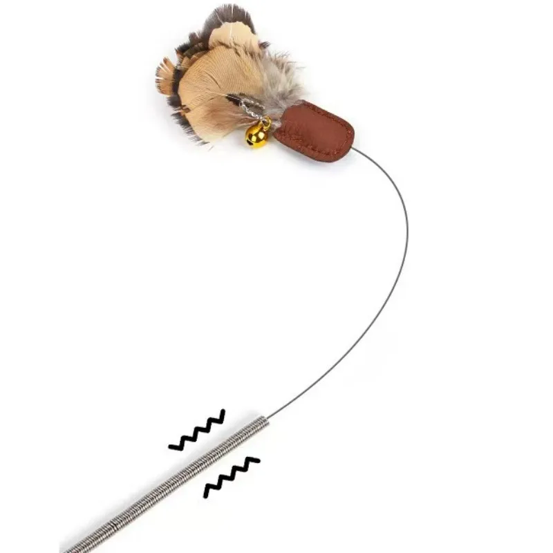 Juguete para gatos, palo de plumas, juguetes para gatos, palos interactivos de primavera, juguetes para gatos, juguete divertido para gatos con plumas y campana, productos para mascotas - imagen 4