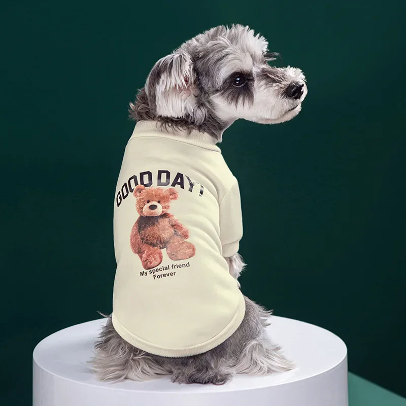 Otoño e Invierno cálido lindo oso INS Sudadera con capucha de terciopelo fino perro gato Teddy ropa para mascotas camisa Base para perros ropa para cachorros pequeños - imagen 3