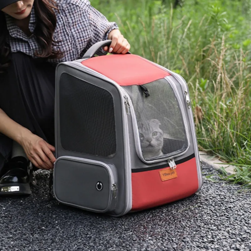 Mochila transportadora de gatos escalable para mascotas, bolso de hombro transpirable para viajes al aire libre para perros pequeños, suministros de transporte portátiles para cachorros y gatitos - imagen 3