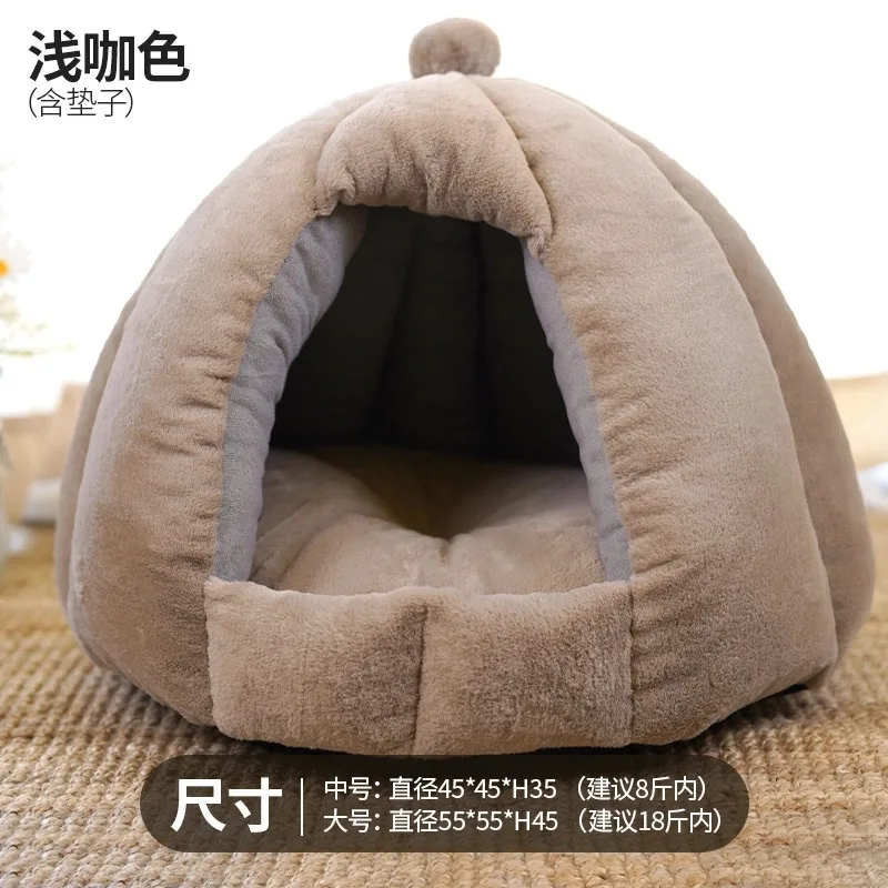 Nido para gatos de invierno, cálido, cerrado, terciopelo de conejo, casa grande gruesa, perrera para las cuatro estaciones, cojín para cama, suministros para mascotas - imagen 5