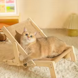 Silla rascador para gatos y mecedora de madera con cama elevada