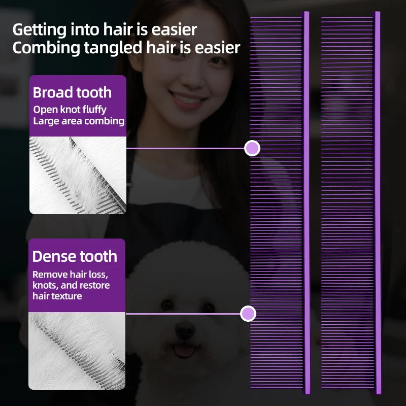Peine de Piano de belleza para mascotas, peine de competición púrpura, peluquín para tirar del pelo, peine anudado para recoger el cabello de perro, artesanía alta - imagen 5