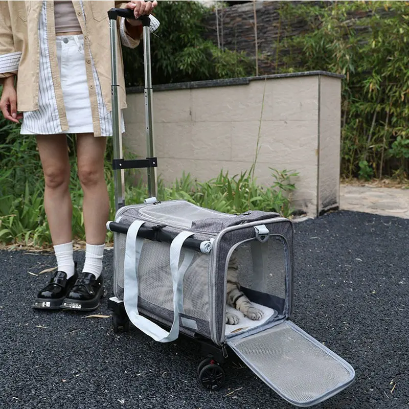 Outdoor Pets Strollers on Wheels Small Dog Cat Luxury Strollers Travel Cheap Cute Foldable Pets Trolley Carrier Breathable - imagen 2