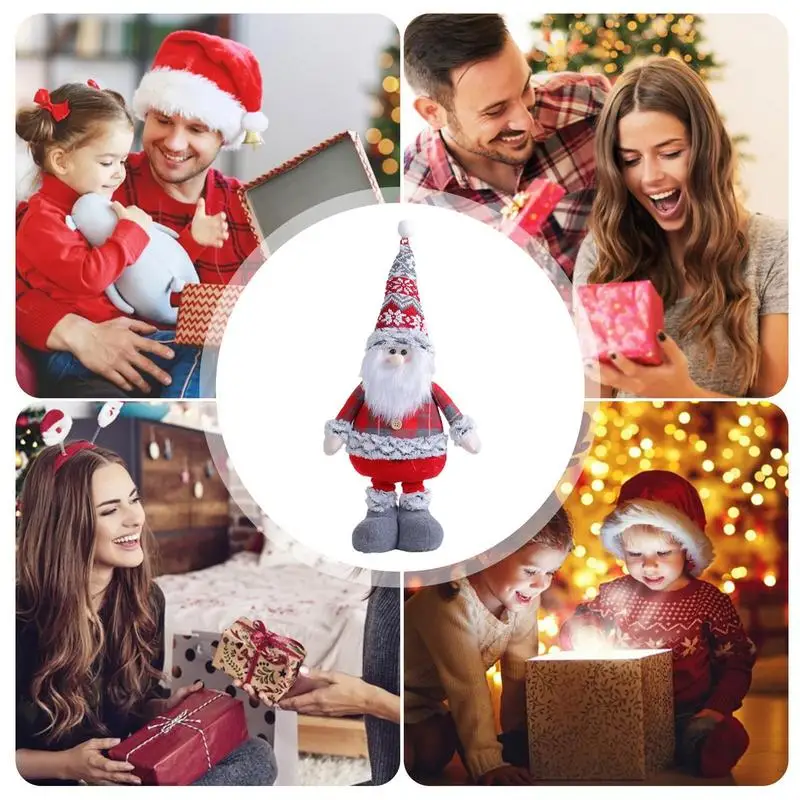 Muñecos de renos de Navidad, animales de peluche, adorno telescópico, hecho a mano larga muñeco de nieve de pierna, muñeco de Papá Noel, sombrero superior - imagen 4