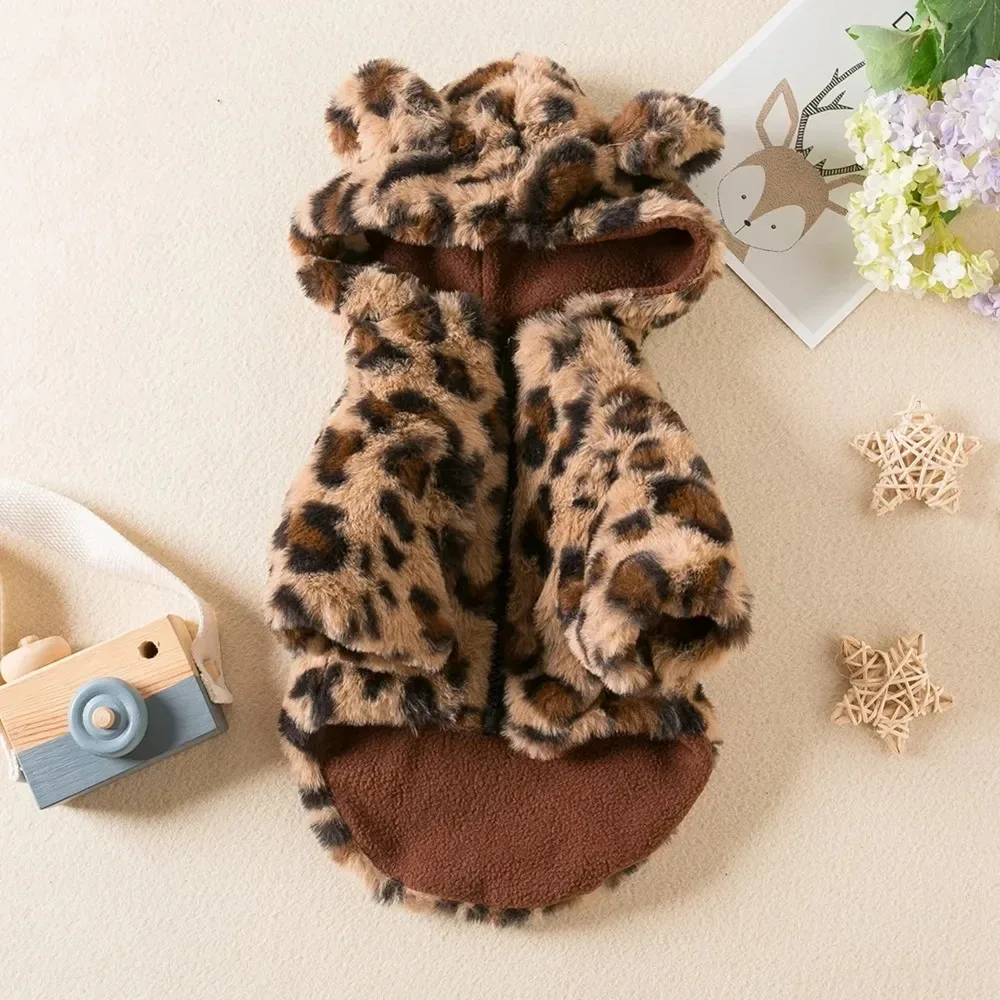 Ropa de invierno para perros, Sudadera con capucha de lana cálida para perros, abrigo para perros de leopardo, chaqueta, ropa de Bulldog Francés para perros pequeños, disfraces para mascotas - imagen 5