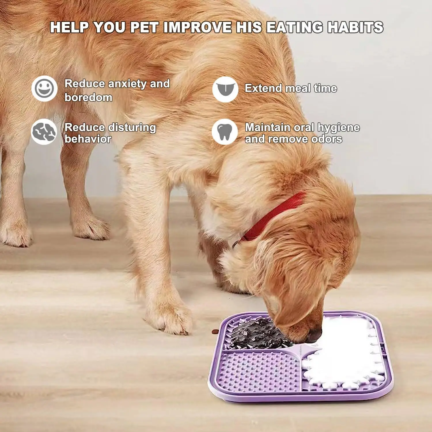 Pet Licking Mat with Suction Cup Slow Feeder Food-Grade Silicone Dog Treat Mat for Anxiety Relief Slow Eating Choking Prevention - imagen 2