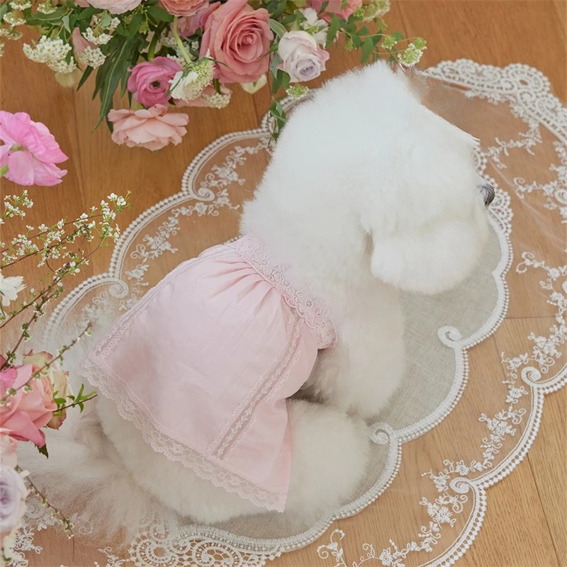 Falda rosa con tirantes de encaje para mascotas, ropa para gatos, Teddy Schnauzer, ropa de dormir para el hogar, chaleco de encaje para perros pequeños, ropa para cachorros - imagen 5