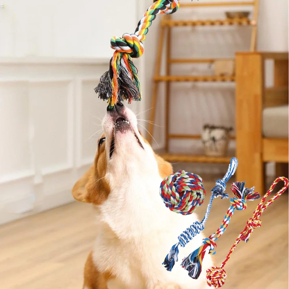 Juego de juguetes para masticar con cuerda para perros, juguetes duraderos de cuerda de algodón para remolcinar, masticar y jugar interactivo, Ideal para cachorros y perros pequeños - imagen 4