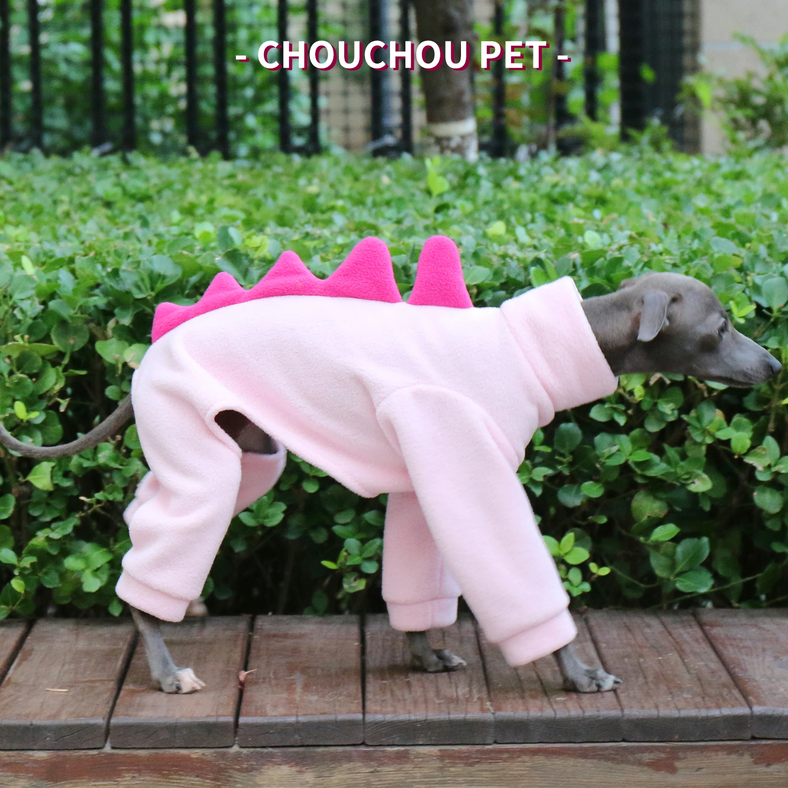 Adorable disfraz de dinosaurio galgo italiano de lana polar, mono de cachorro iggy - imagen 2
