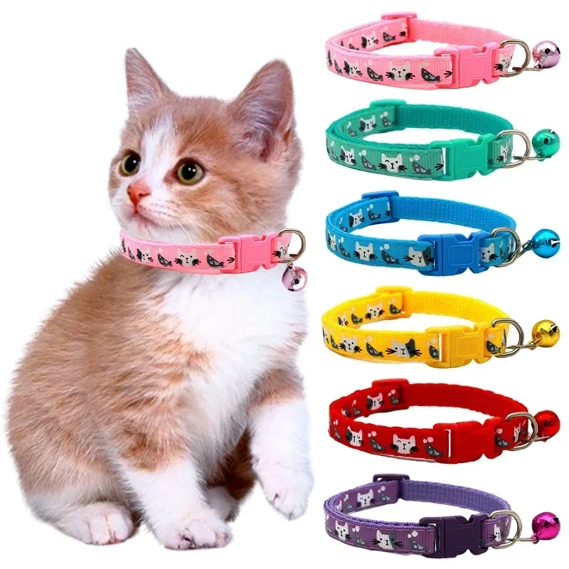 Collar de gato con estampado de dibujos animados, collares de nailon para mascotas, suministros coloridos para el cuello del perro, accesorios ajustables para el cuello del gato
