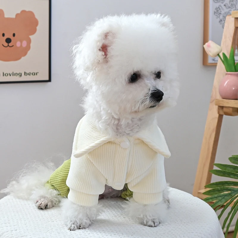 Monos cálidos de otoño, pantalones verdes, cárdigan, chándal, ropa para mascotas para perros pequeños, caniche, disfraces de Yorks, monos para cachorros, mono XS - imagen 4