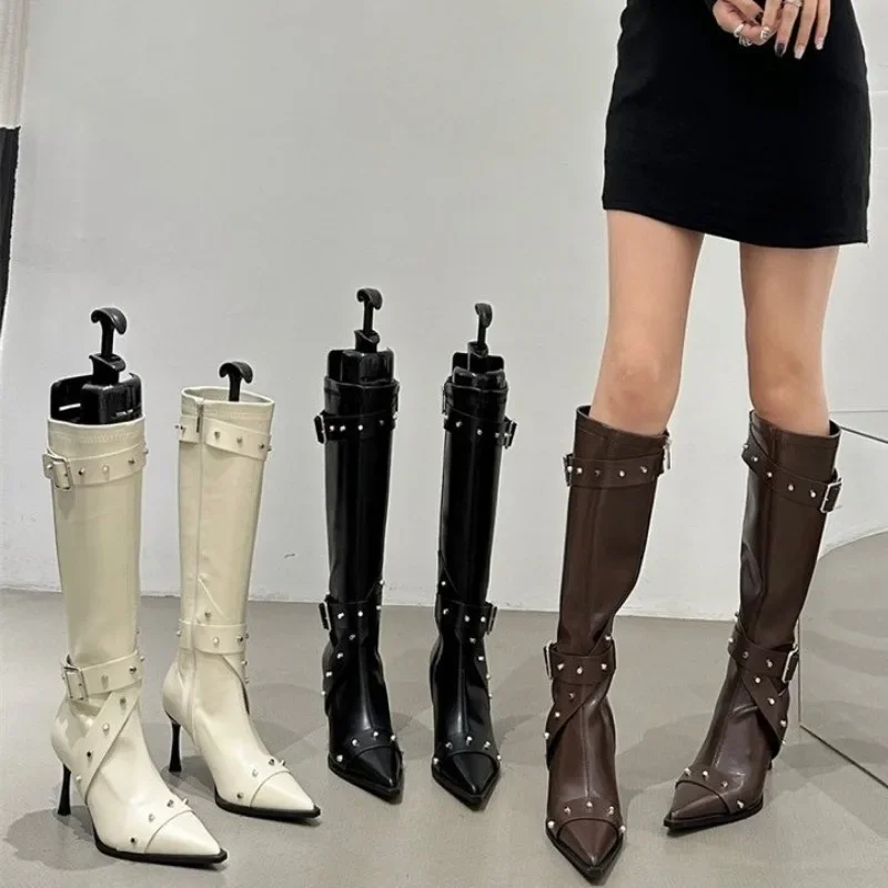 Botas finas de tacón alto para Mujer, botas largas de tacón alto con punta estrecha y aspecto más fino, zapatos con cremallera para Mujer - imagen 4