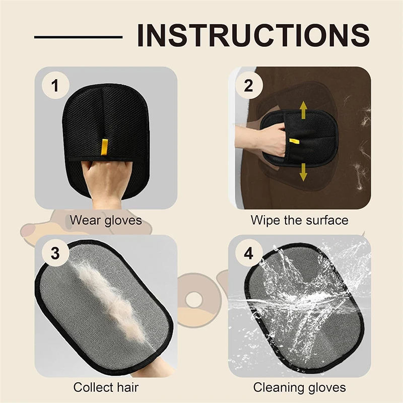 Guantes para quitar el pelo de mascotas, guantes de aseo estáticos reutilizables, cepillo para quitar el pelo de piel de perro y gato del sofá, alfombra, ropa, suministros de herramientas - imagen 4