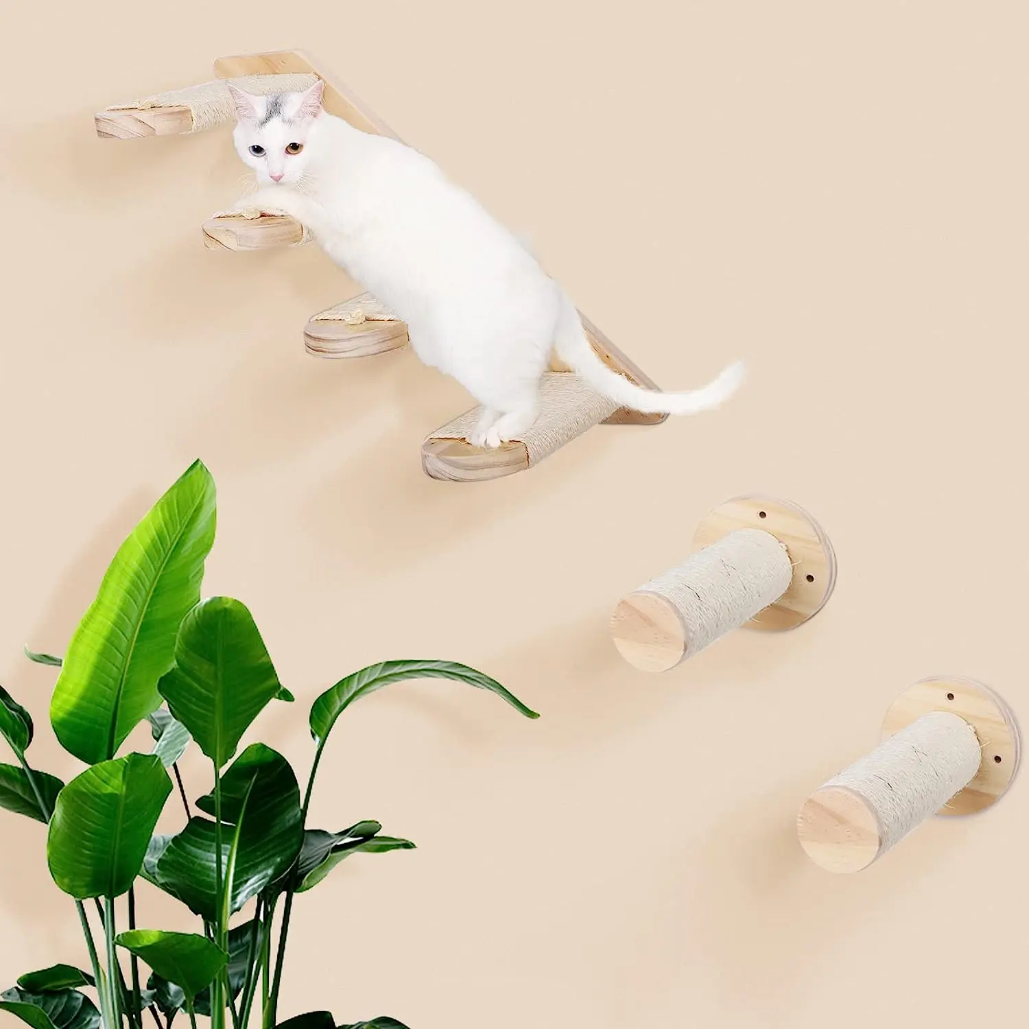 Árbol de escalada para gatos, estantes de madera montados en la pared para gatos, muebles para saltar, poste rascador para gatos, hamaca, escaleras, marco de escalada para jugar - imagen 3