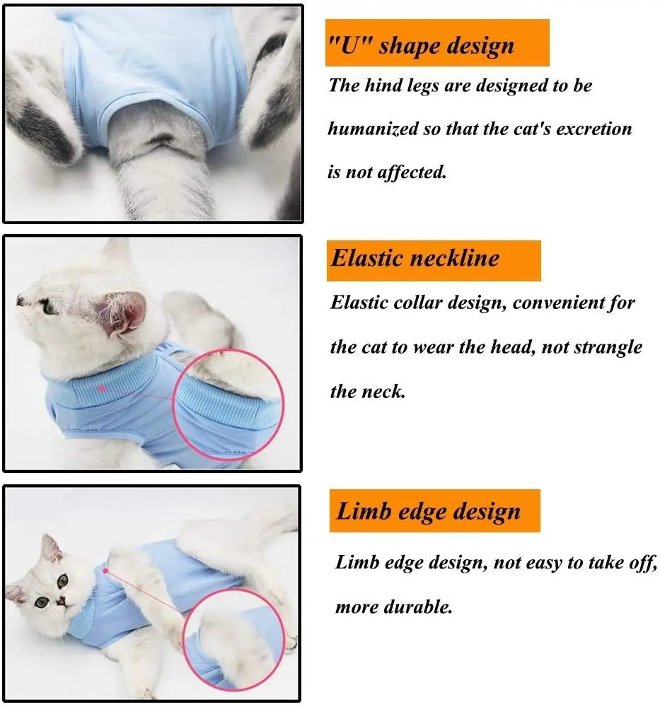 Traje de recuperación para gatos, para heridas abdominales o enfermedades de la piel, alternativa con cuello electrónico, ropa para después de la cirugía, mono, ropa para gatos - imagen 2
