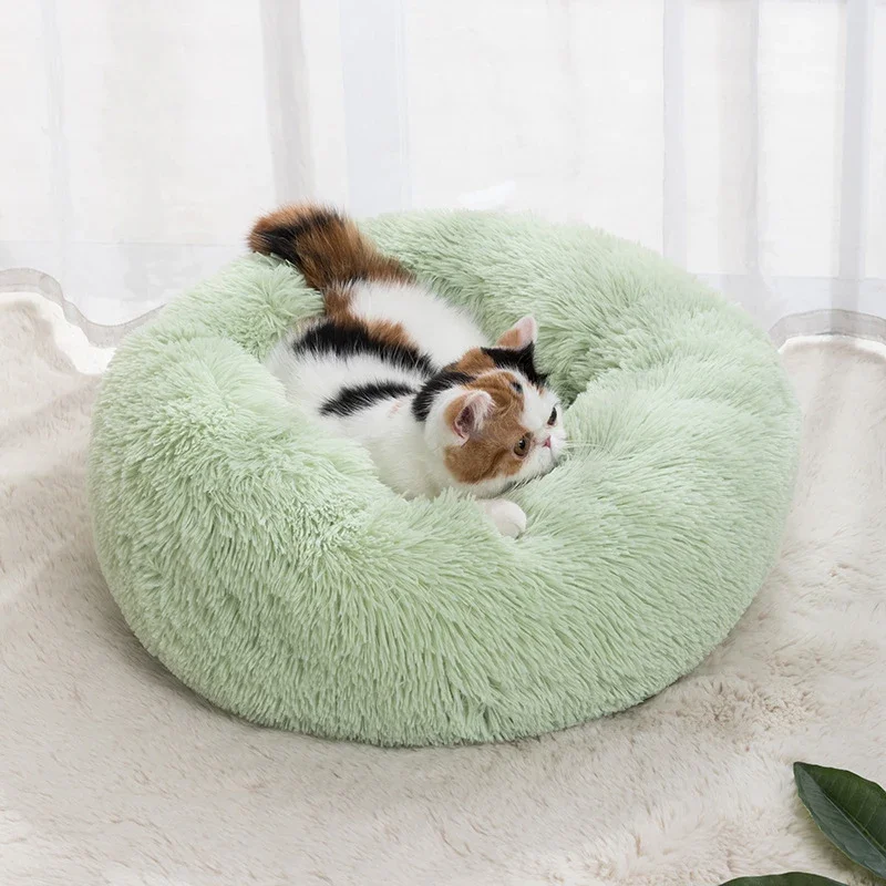 Nido para gatos, estera redonda de piel suave para gatos, Chihuahua, cama interior para perros y gatos, suministros para mascotas, funda de almohada desmontable lavable a máquina - imagen 4