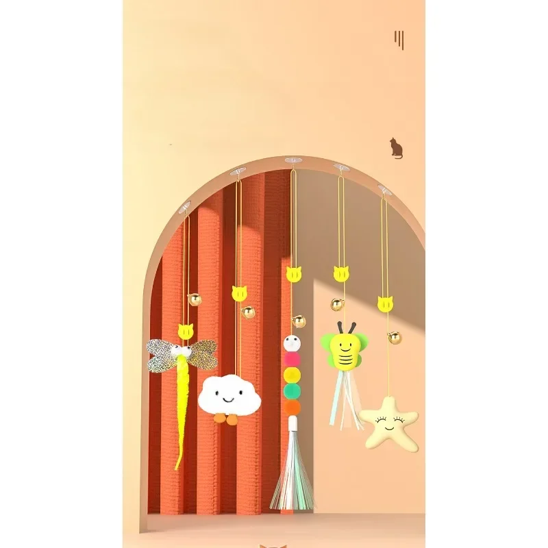 Cuerda para gatos, cuerda larga, accesorios de juguete para gatos, juguete para gatitos, columpio, disco adhesivo elástico con campana, puerta colgante - imagen 5