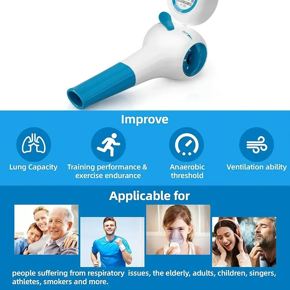 Entrenador de respiración con manómetro eléctrico para expansor de pulmón, terapia de entrenamiento muscular respiratorio, expiratorio inspirador - imagen 5