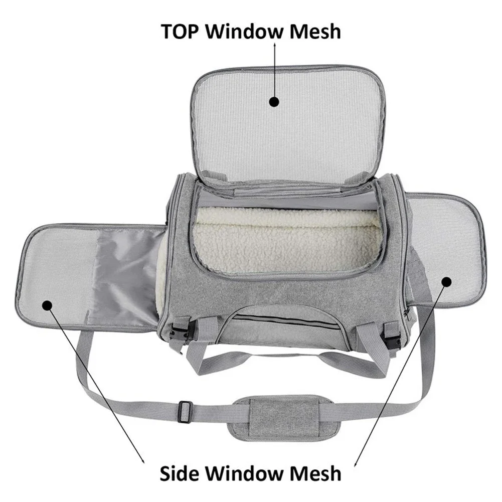 Transportadores suaves para mascotas, bolsa plegable portátil y transpirable, bolsas transportadoras para perros y gatos, bolso de viaje para mascotas con cremalleras de seguridad de bloqueo - imagen 4
